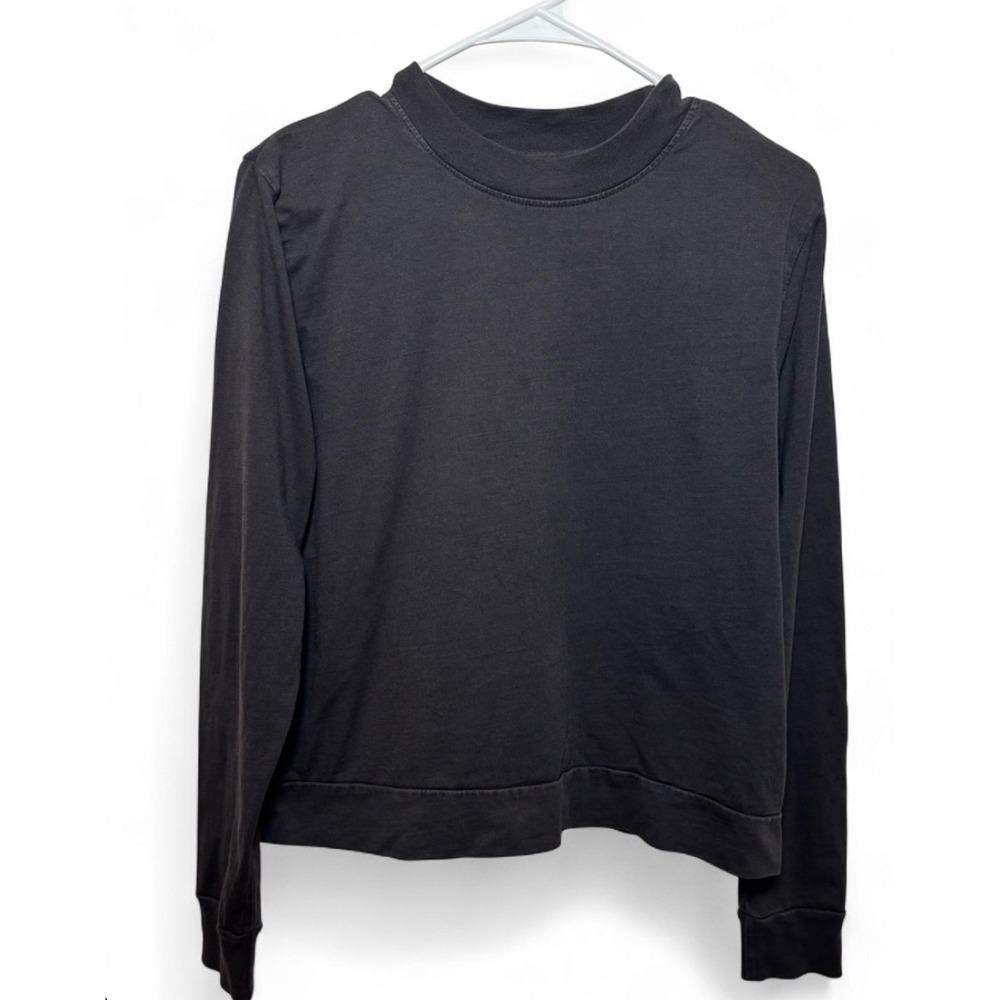 Pact Organic Cotton Mock Neck Long Sleeve Top Charcoal Gray Small
